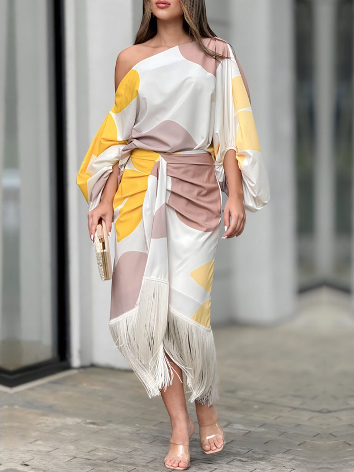 Tassel Urban  Regular Fit Abstract  Ruched   Skirt