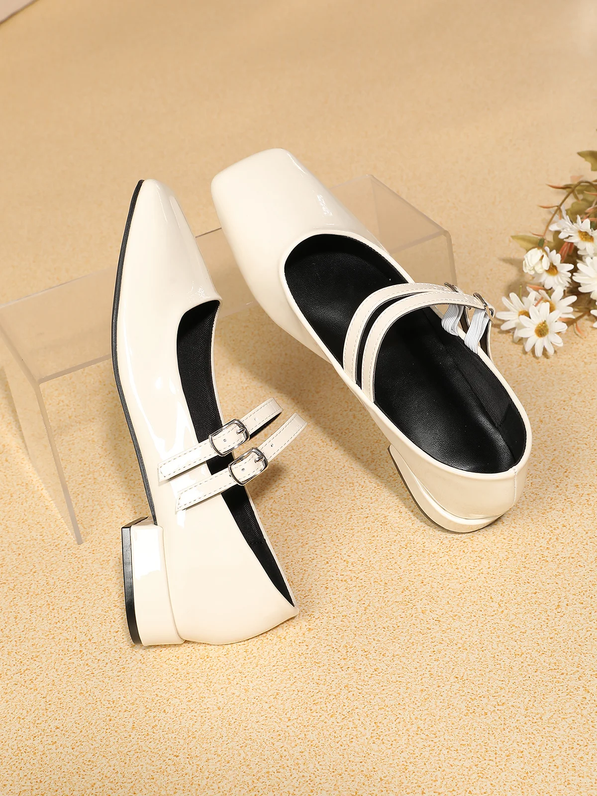 Double Buckle Square Toe Mary Jane Flats