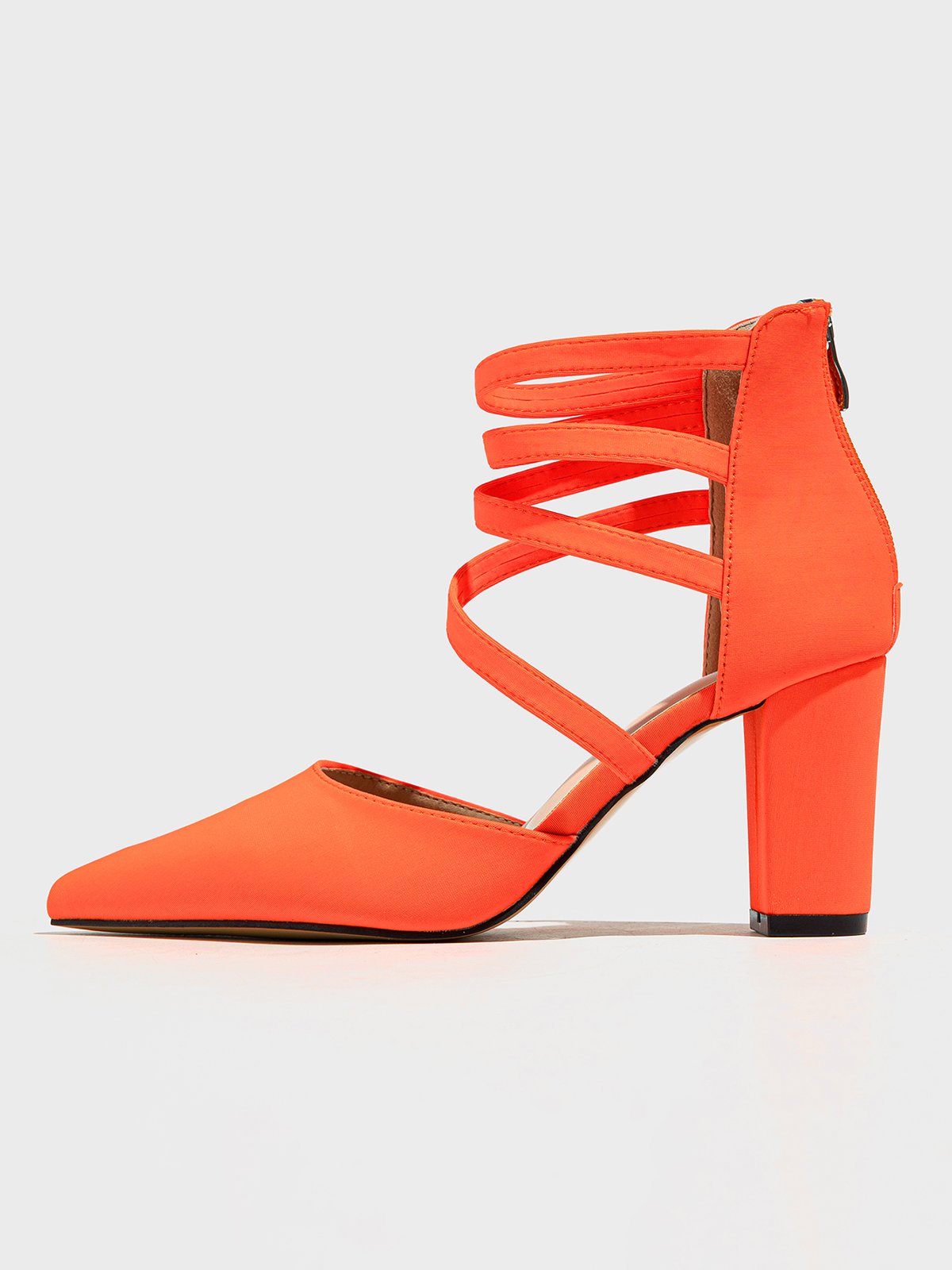 Roman Style Chunky Heel Hollow Pumps with Back Zipper