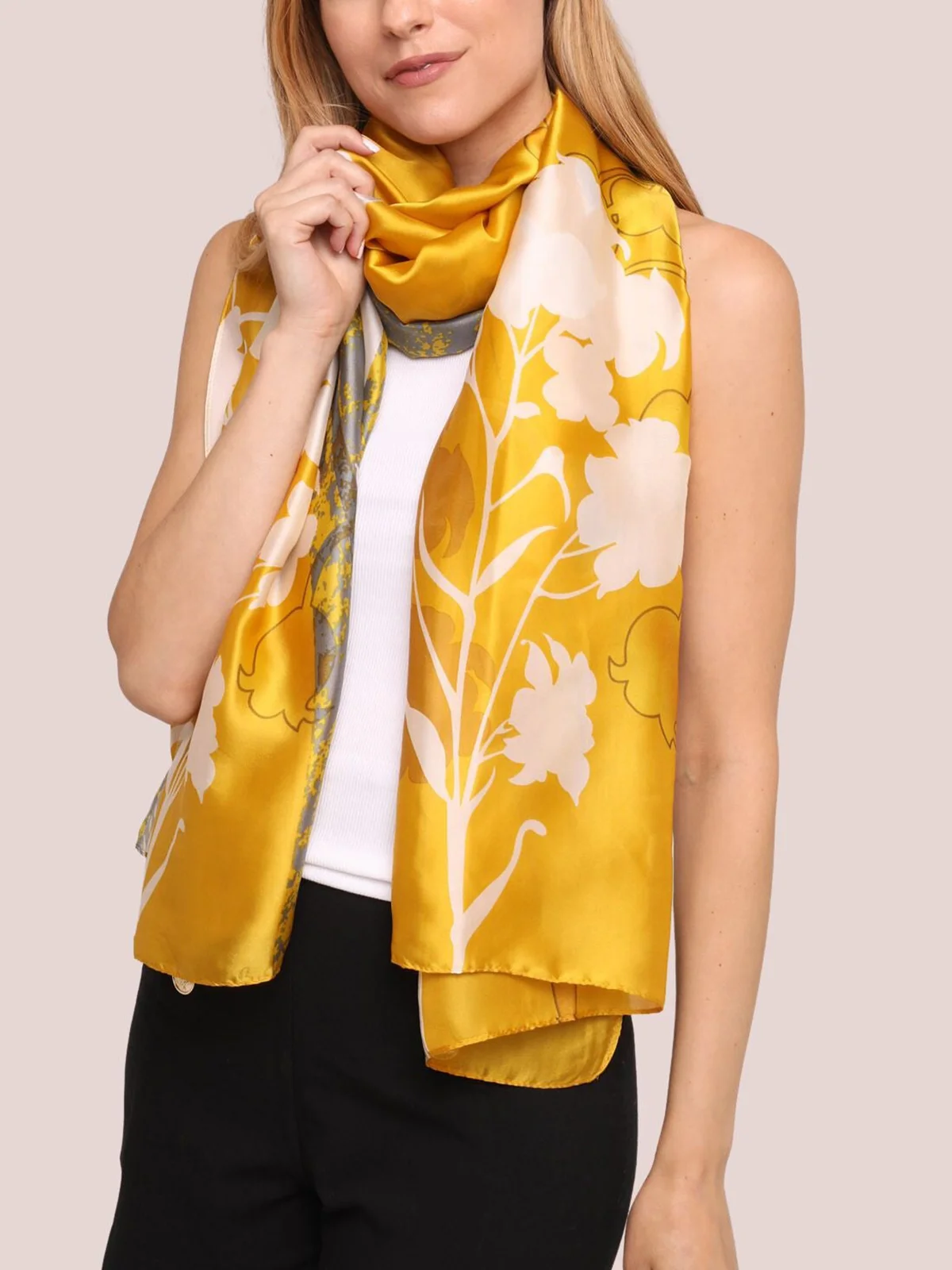 Elegant Floral Printed Imitation Silk Scarf