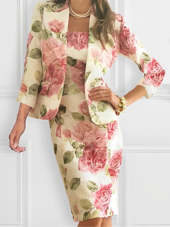 Floral Elegant Tight Midi Dress With No Jacket