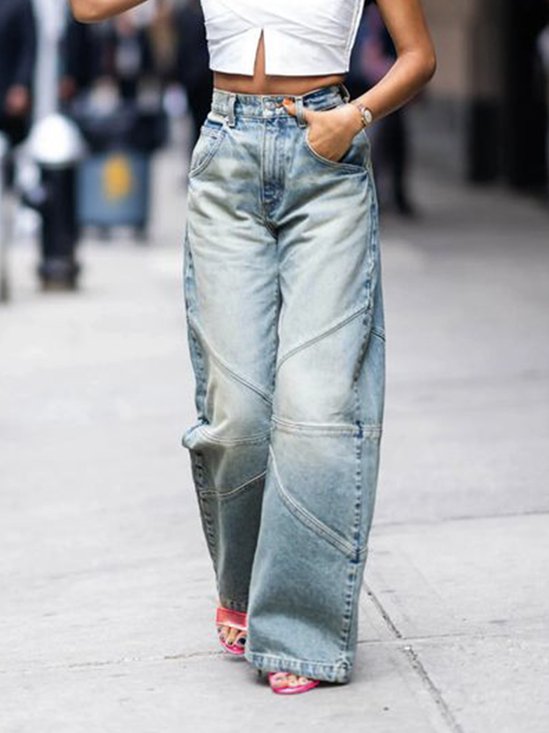 Pocket Stitching Urban Plain Denim Jeans