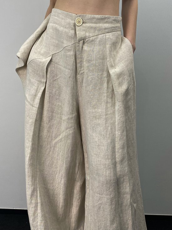 Casual Plain Regular Fit Cotton And Linen Pants