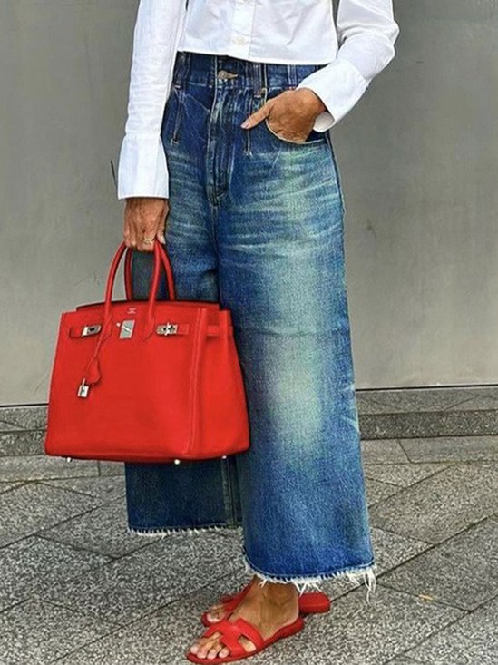 Better Basics Washed Cropped Wide Leg Jeans