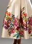 Plus Size Notched Regular Fit Elegant Floral Midi Dress