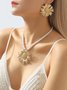 Metallic Sunflower Shaped Necklace And Earring Jewelry Set